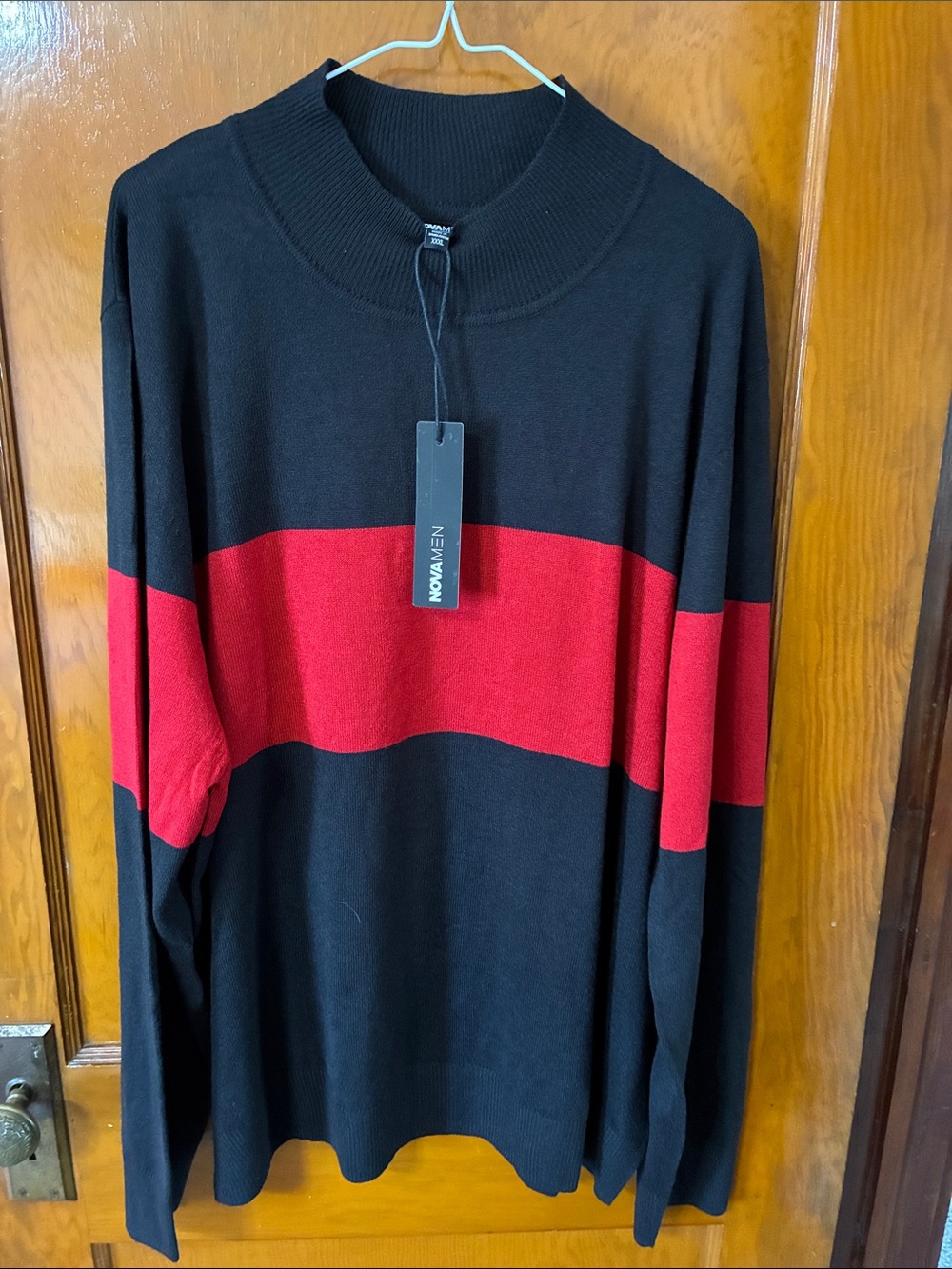 NWT Men’s NovaMen Brand Black Sweater with Red Stripe